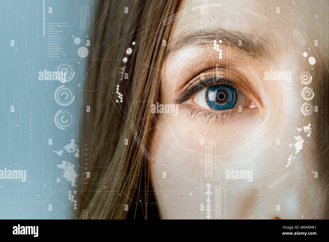 Menschliche Auge und grafische Oberfläche. smart Contact lens Konzept. Stockfoto