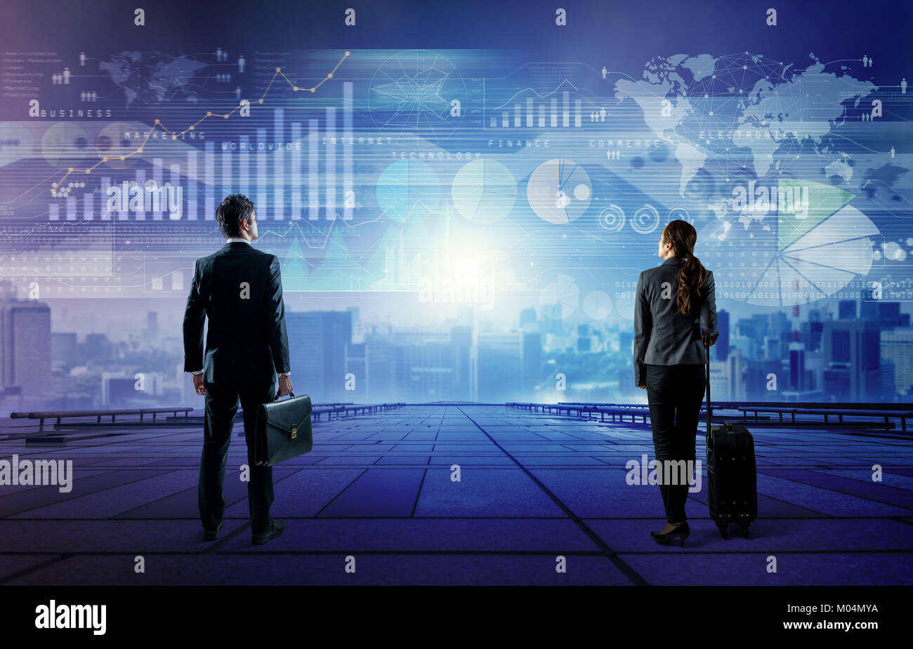 Kaufmann und Kauffrau im Business Informationen. abstract mixed Media. Stockfoto
