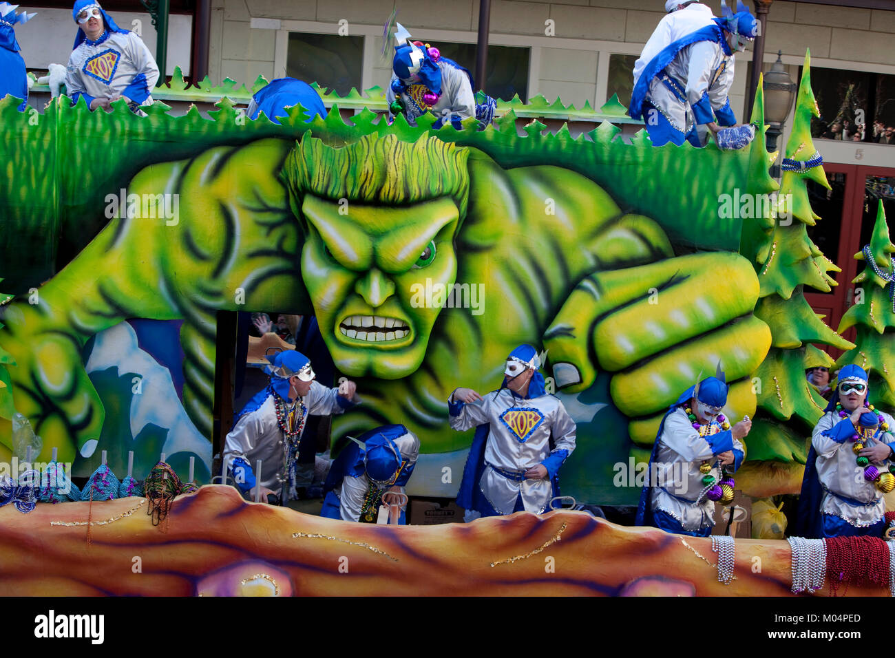 Hulk grüne Monster am Faschingsdienstag Float Stockfoto