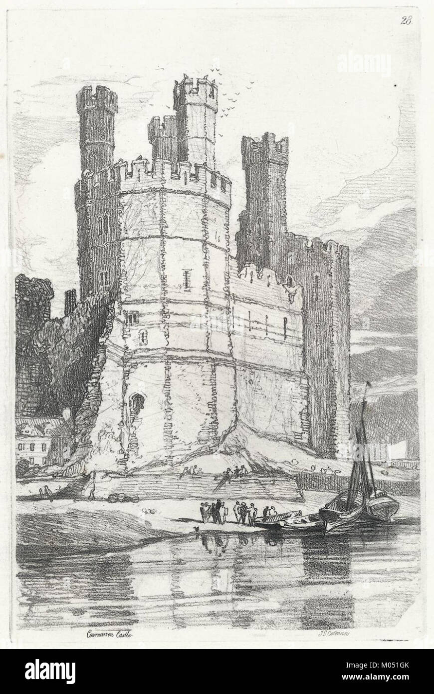 Caernarvon Castle in Wales ist eine ikonische mittelalterliche Festung. Sein großes Design und die historische Bedeutung als königliche Residenz machen es zu einem bedeutenden kulturellen und architektonischen Wahrzeichen. Stockfoto