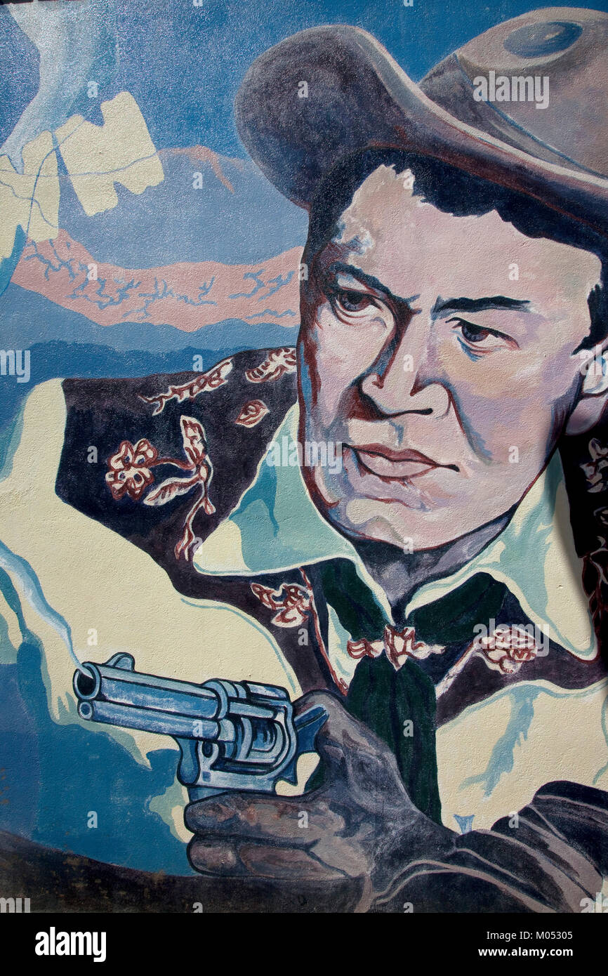 Cowboy mit Pistole Wandbild Stockfoto