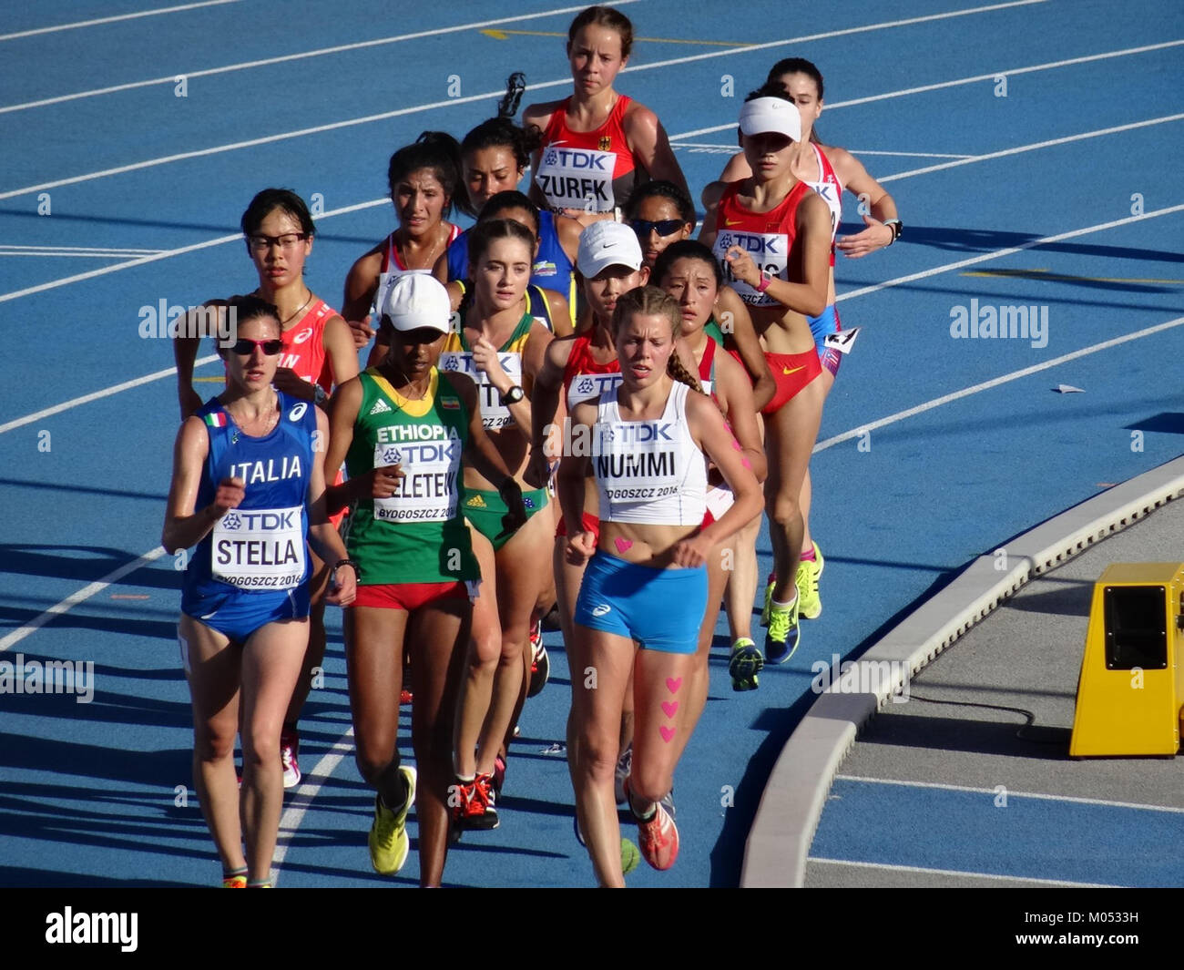 Bei der IAAF U20-Weltmeisterschaft 2016 in Bydgoszcz, Polen, fand am 19. Juli 2016 der 10.000-m-Walk-Lauf der Frauen statt. Es war Teil der Leichtathletik-Wettbewerbe dieser internationalen Leichtathletik-Meisterschaft. Stockfoto