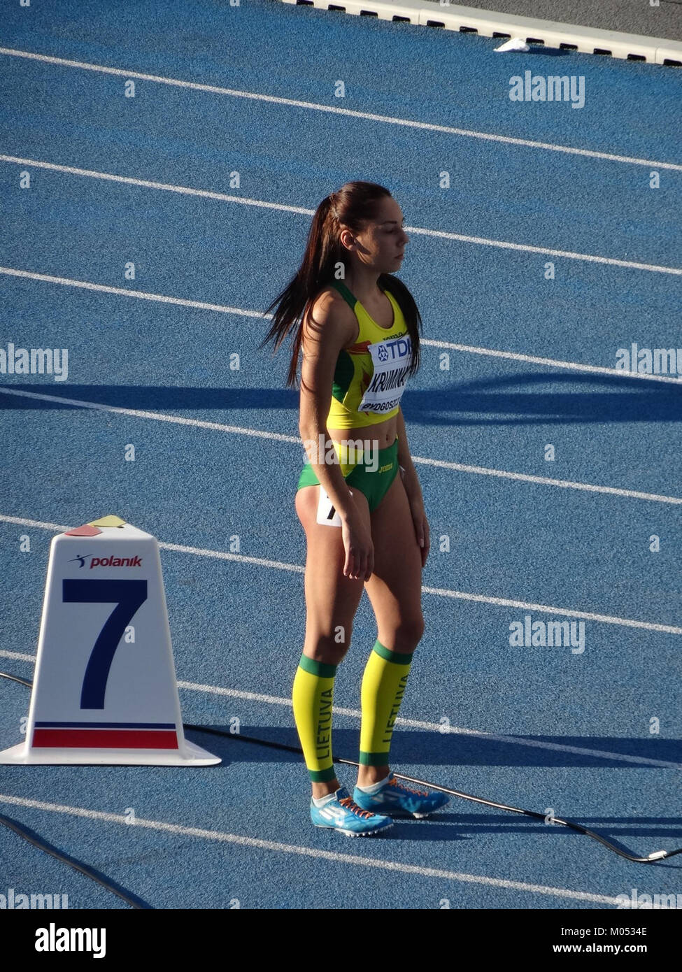 Bei der IAAF U20-Weltmeisterschaft 2016 in Bydgoszcz, Polen, fand am 19. Juli 2016 die 400-m-Qualifikation der Frauen statt. Athleten aus verschiedenen Ländern wetteiferten um Plätze im Finale und zeigten das Talent junger Leichtathleten. Stockfoto