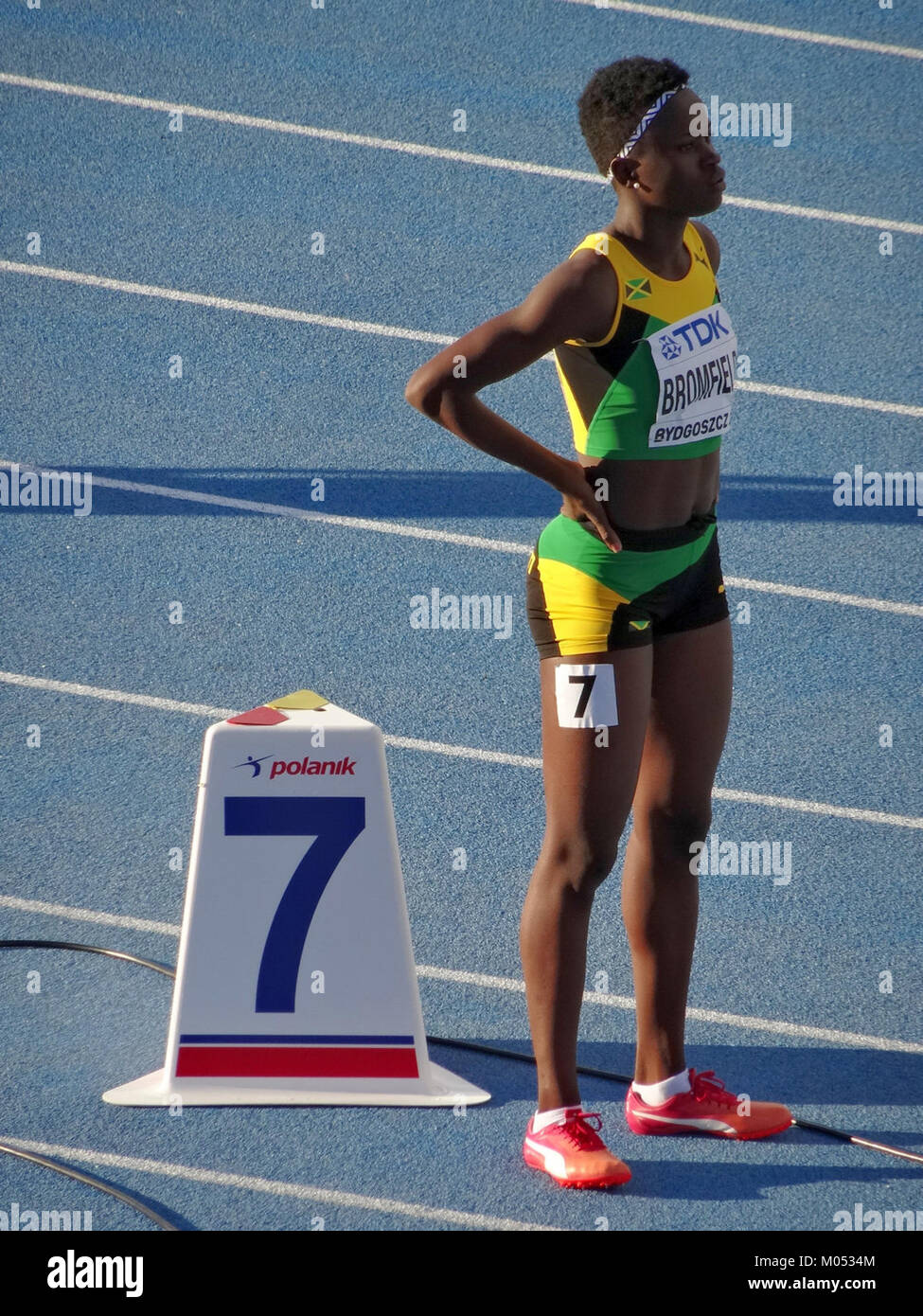 Bei den IAAF U20-Weltmeisterschaften 2016 in Bydgoszcz wurden die 400-m-Qualifikationen der womenâ vorgestellt, bei denen junge, talentierte Athleten auf internationalem Niveau konkurrierten. Stockfoto