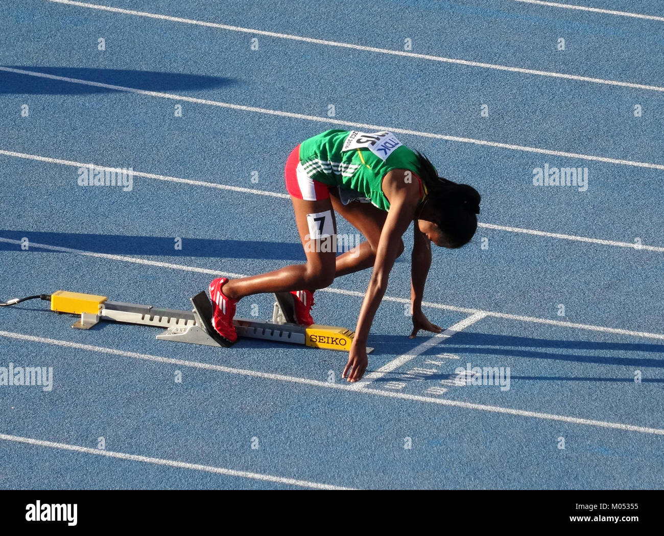 Das 400 m lange Qualifikationsrennen womenâ bei der IAAF U20-Weltmeisterschaft 2016 in Bydgoszcz war ein wichtiger Moment im Leichtathletik-Bereich, bei dem junge Athleten um einen Platz im Finale kämpften. Stockfoto