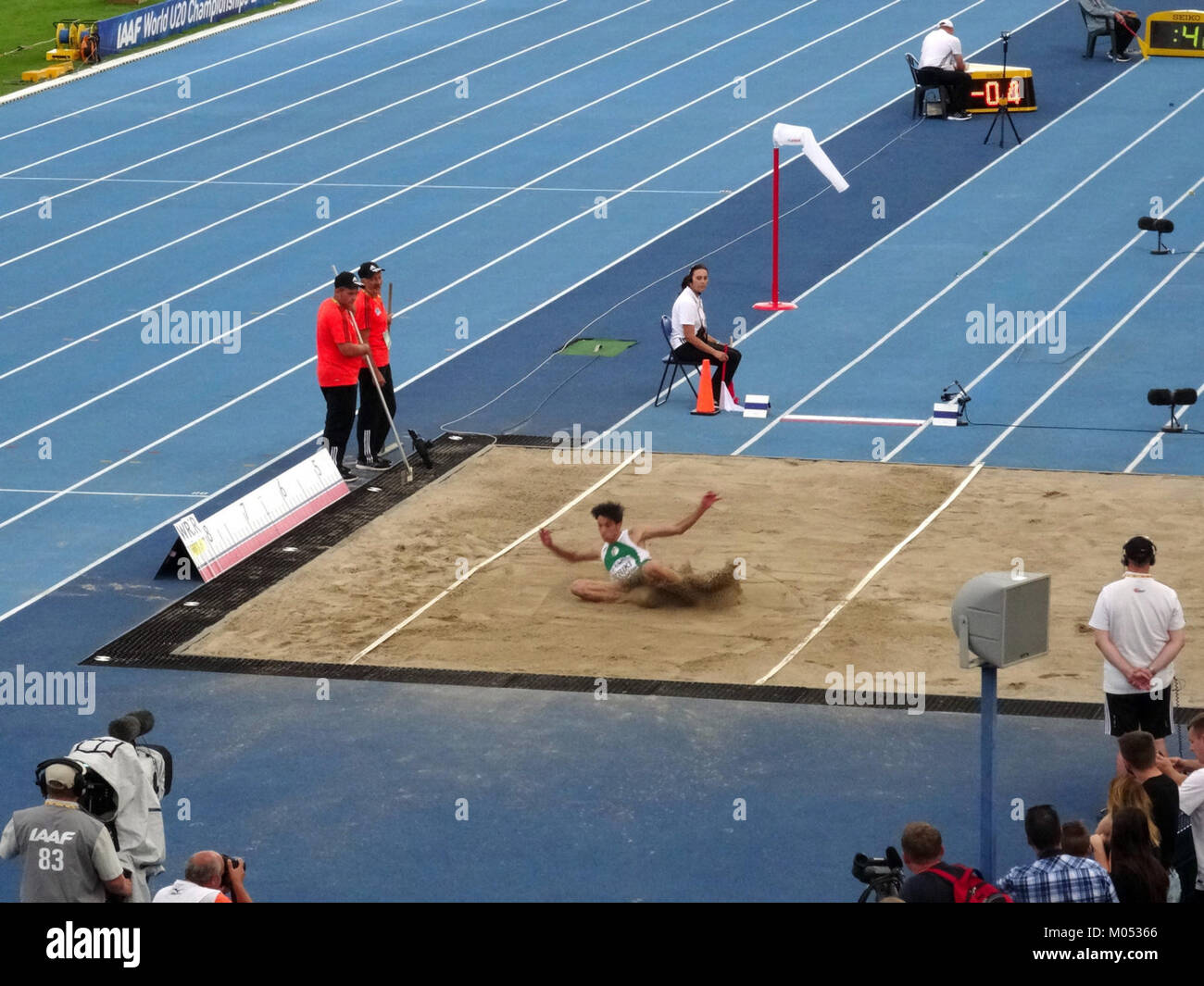 Bei den IAAF U20-Weltmeisterschaften 2016 in Bydgoszcz fand am 20. Juli 2016 das Langsprung-Finale der Männer statt, bei dem Athleten aus aller Welt an diesem Leichtathletik-Event teilnahmen. Stockfoto