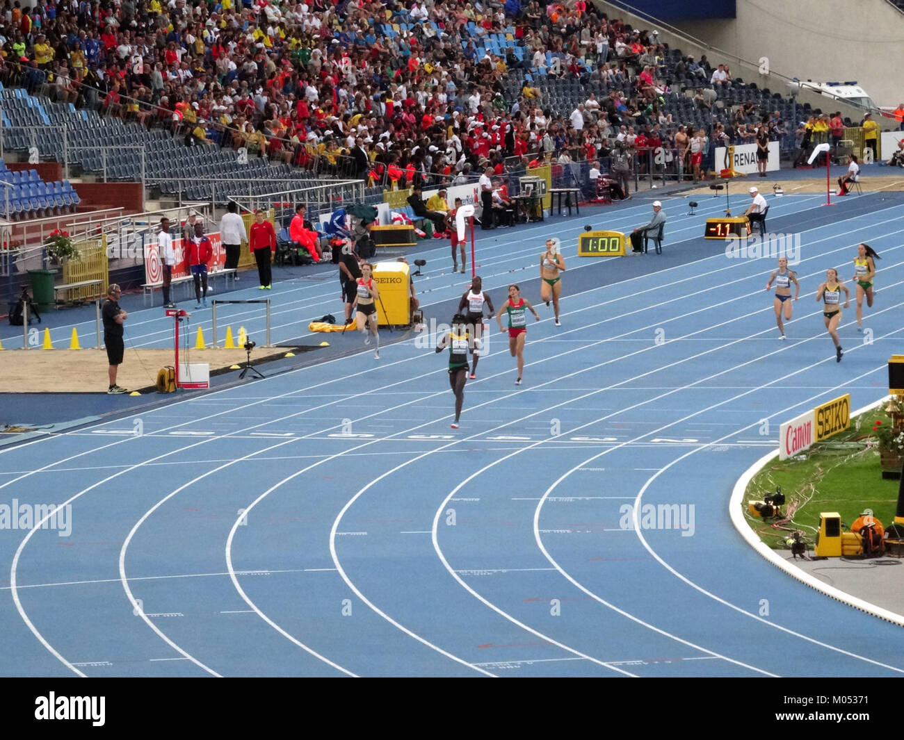 Im Halbfinale von 400 m womenâ bei der IAAF U20-Weltmeisterschaft 2016 in Bydgoszcz traten einige der Top-Juniorenathleten der worldâ auf hohem Niveau in Leichtathletik an. Stockfoto