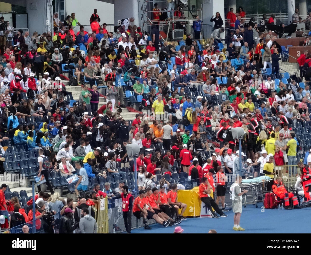 Bei den IAAF U20-Weltmeisterschaften 2016 in Bydgoszcz, Polen, wurden die besten jungen Athleten der Welt bei verschiedenen Leichtathletik- und Feldveranstaltungen vorgestellt. Die Veranstaltung zeigte internationales sportliches Talent und sportliches Können. Stockfoto
