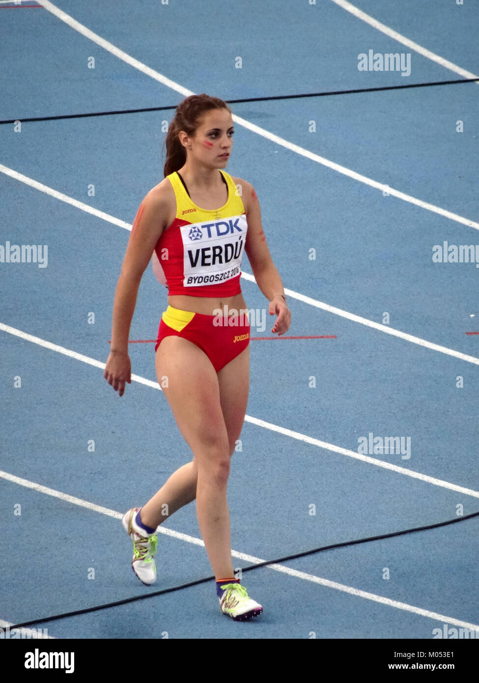 Bei den IAAF U20-Weltmeisterschaften 2016 in Bydgoszcz fand am 23. Juli 2016 das Staffelfinale der Frauen im 4x100-m-Format statt. Diese Veranstaltung war Teil des internationalen Leichtathletikwettbewerbs, bei dem junge Leichtathletiker aus der ganzen Welt hervorgehoben wurden. Stockfoto
