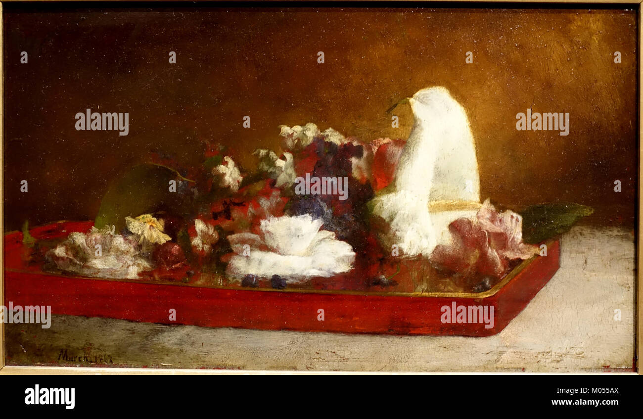 Dieser Titel bezieht sich auf das Gemälde „Calla Lily“ des amerikanischen Künstlers John La Farge, das 1862 im Princeton University Art Museum ausgestellt wurde und die elegante Blume in Öl auf Holz darstellt. Stockfoto