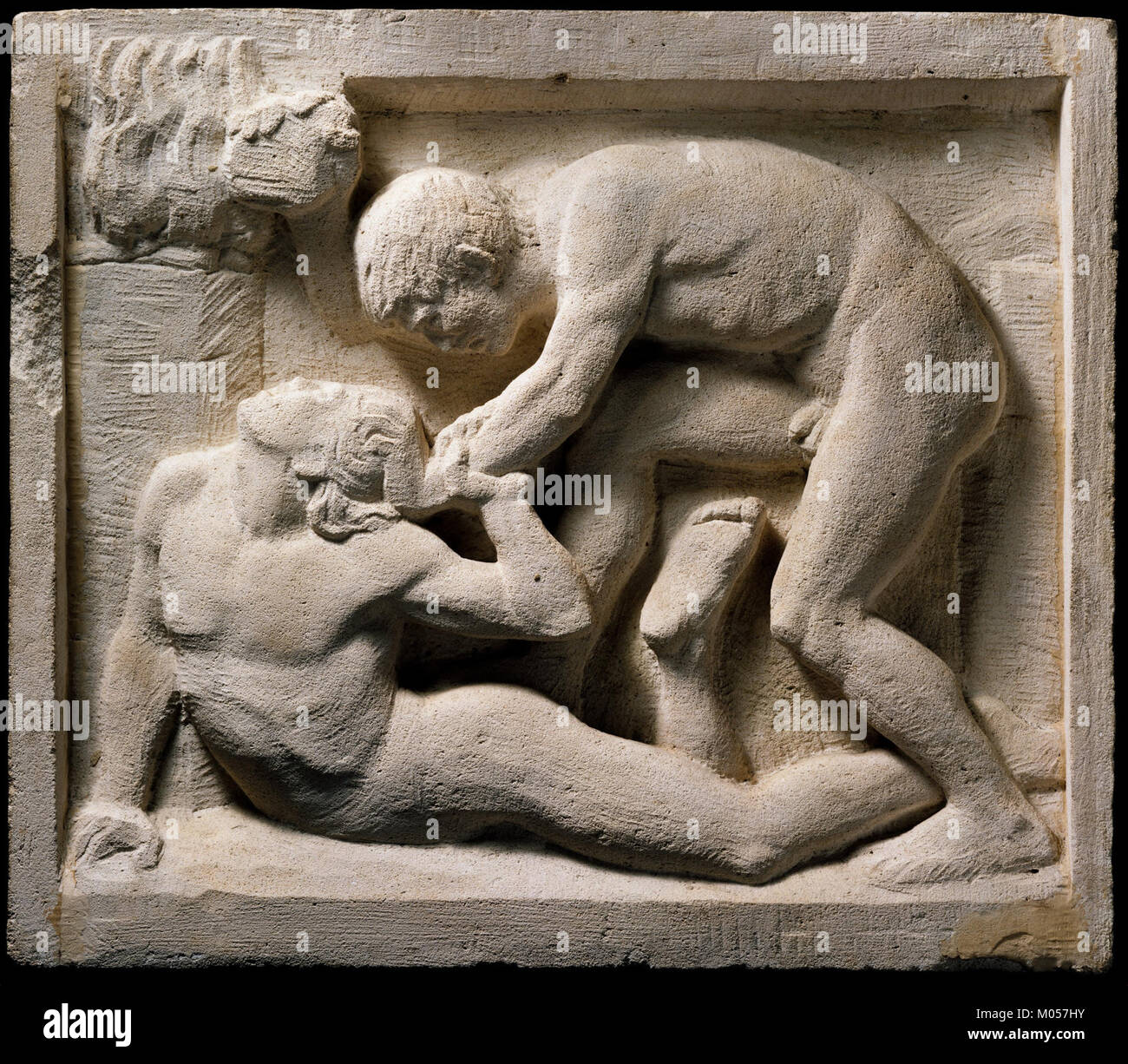 Dieses Kunstwerk mit dem Titel „Kain und Abel“ befasst sich mit der biblischen Geschichte der beiden Brüder. Es ist Teil der Sammlung des Metropolitan Museum of Art, die sich mit Themen wie Konflikt, Moral und Schicksal befasst. Stockfoto