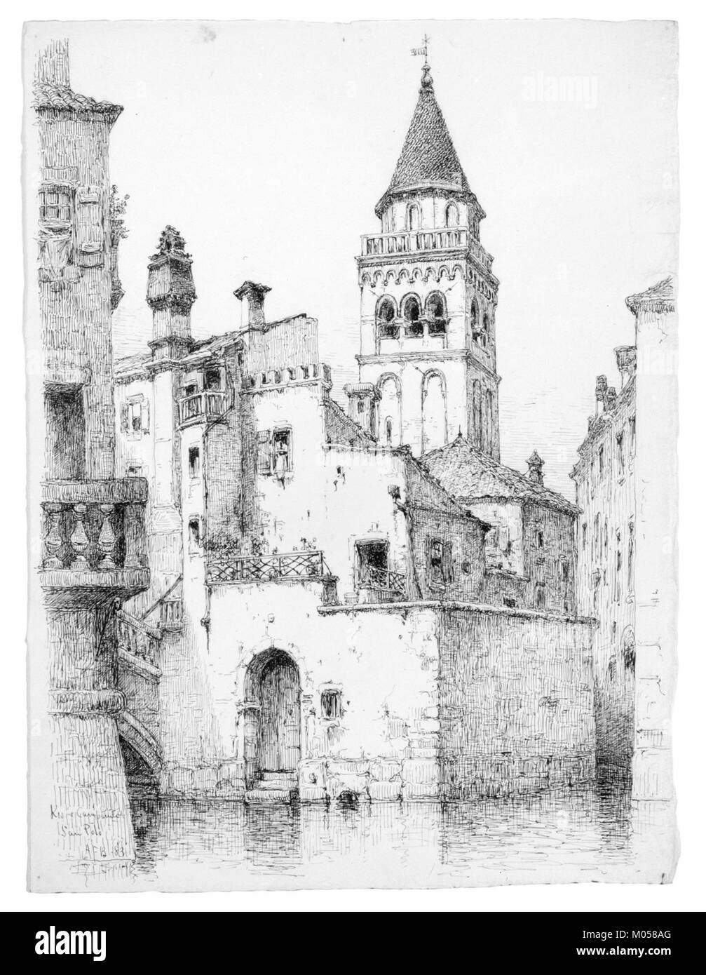 Das Campanile und der Rio di San Polo in Venedig sind Wahrzeichen der Stadt. Das Campanile ist ein prominenter Glockenturm im Viertel San Polo, von dem aus Sie einen Blick auf die historischen Kanäle und die Architektur Venedigs genießen können. Stockfoto