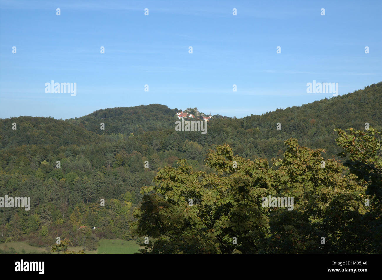 Burgstall Wichsenstein bezieht sich auf die Ruine einer historischen Burg in Deutschland. Es ist eine archäologische Stätte mit Überresten mittelalterlicher Architektur, die Einblicke in die Geschichte der Region bietet. Stockfoto