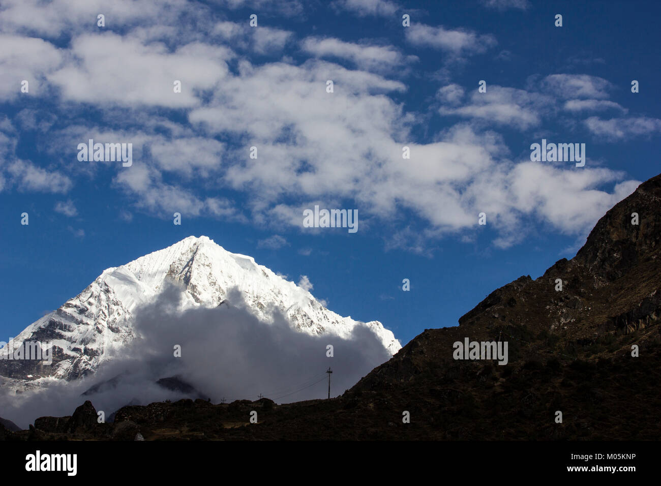 Blick auf die Berge von Namche Basar. Stockfoto