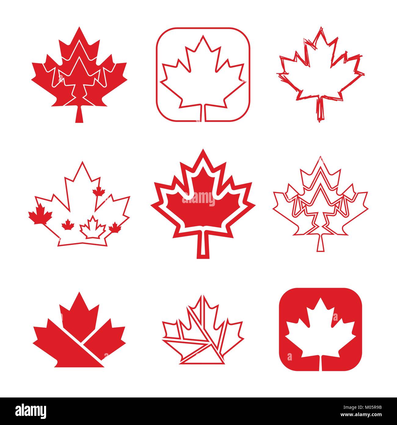 Einen Satz benutzerdefinierter maple leaf Symbole im Vektorformat. Insgesamt gibt es neun einzigartigen kanadischen Symbole in diesem Design. Stock Vektor