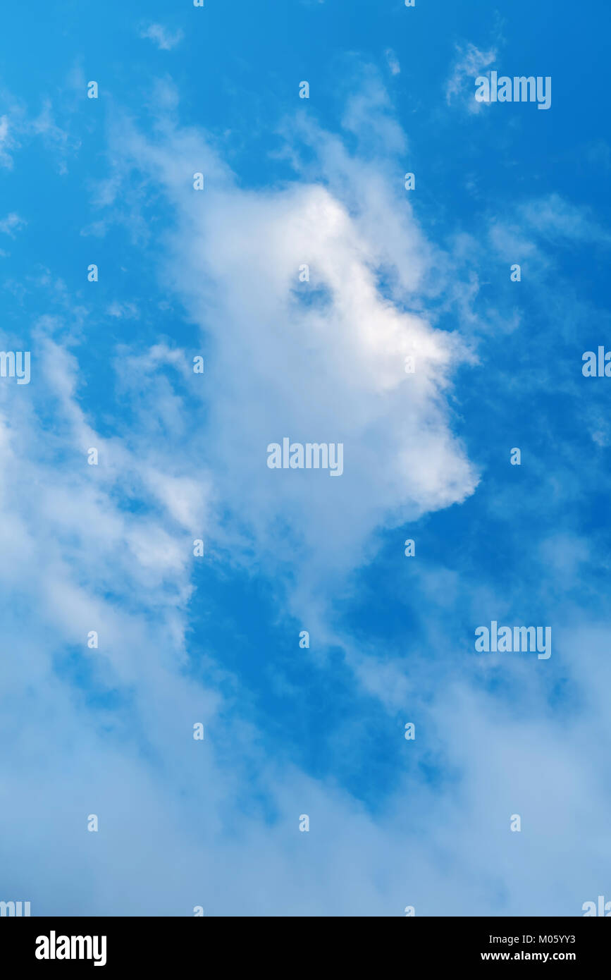 Blauer Himmel, eine seltsame Wolke Wolken durch Zufall erscheint, ähnlich wie die Seite des menschlichen Kopfes. Stockfoto