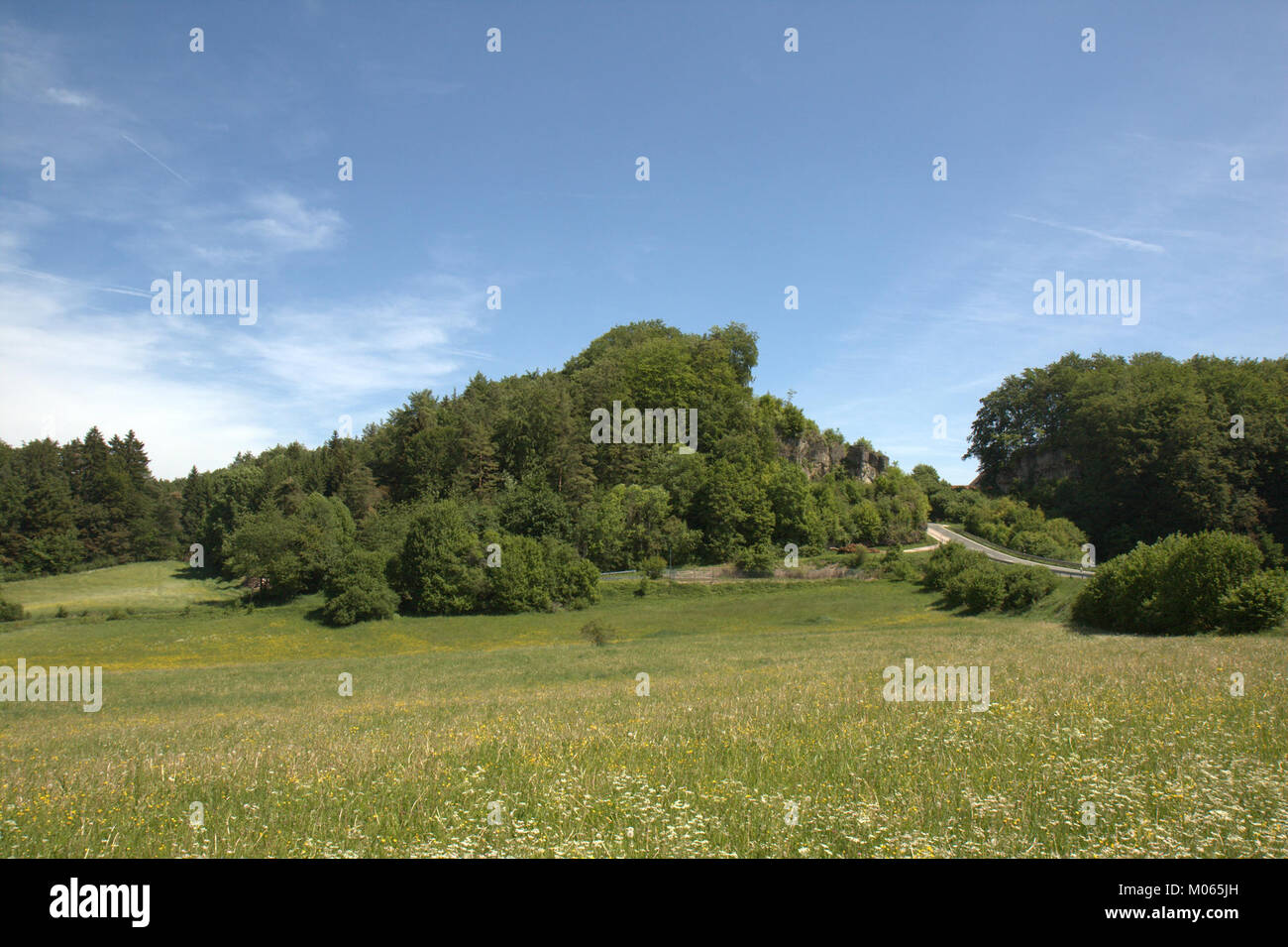 Der Burgstall Leupoldstein ist der Ort der Überreste einer mittelalterlichen Burg in Deutschland und bietet einen Einblick in die feudale Vergangenheit und ihre Architekturgeschichte. Stockfoto