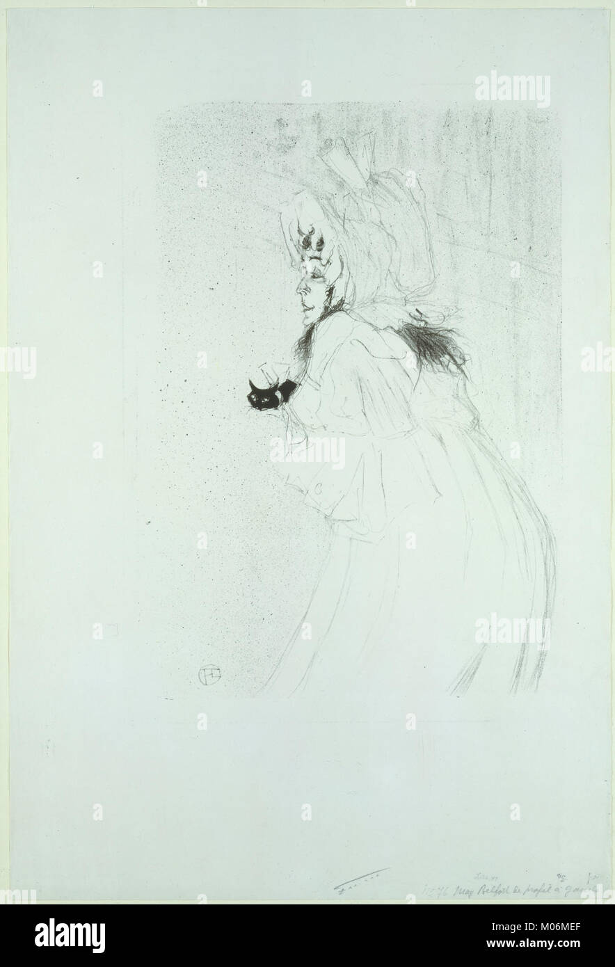 Dieses Porträt zeigt Miss May Belfort, die sich verbeugt und ihre Bühnenpräsenz und ihre Rolle als Darstellerin in der Unterhaltung des 19. Jahrhunderts hervorhebt. Stockfoto