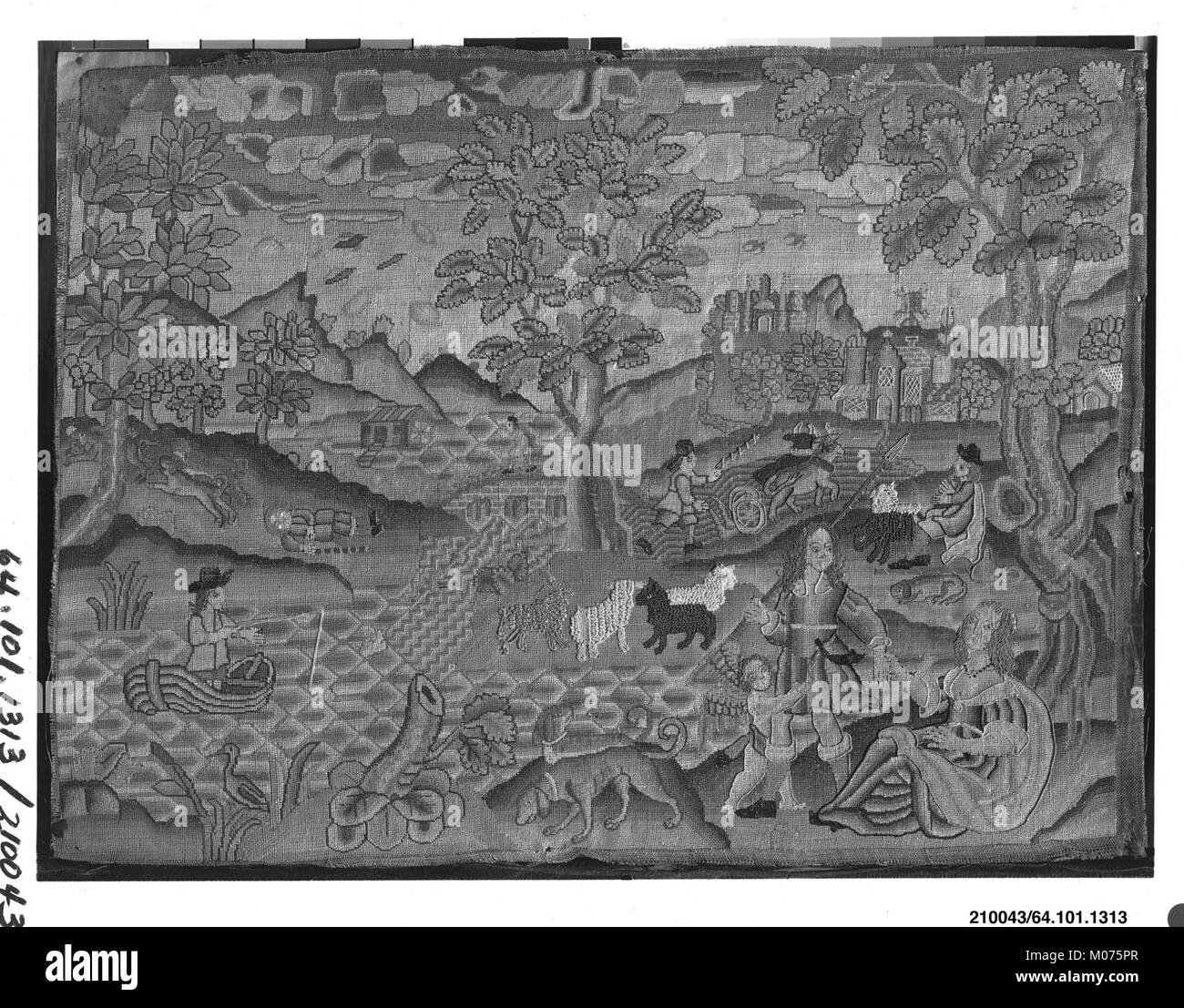 Eine historische Illustration mit dem Titel „Lovers with Amor“ aus MET, die eine romantische Szene mit detaillierter Komposition darstellt, die als Teil einer alten Buchsammlung erhalten wurde. Stockfoto