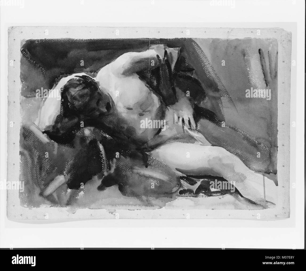 Dieses Porträt eines italienischen Modells hebt realistische Gesichtszüge, historische Kleidung, naturalistischen Ausdruck und menschliche Emotionen in der Kunst des 19. Jahrhunderts hervor. Stockfoto