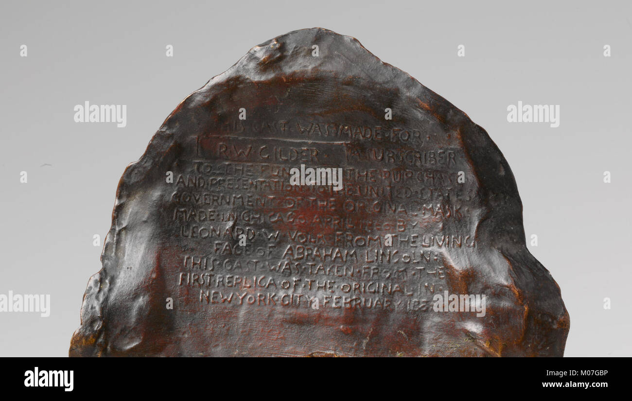 Eine Lebensmaske von Abraham Lincoln, die die Gesichtszüge und den Ausdruck des ehemaligen US-Präsidenten bewahrt. Stockfoto