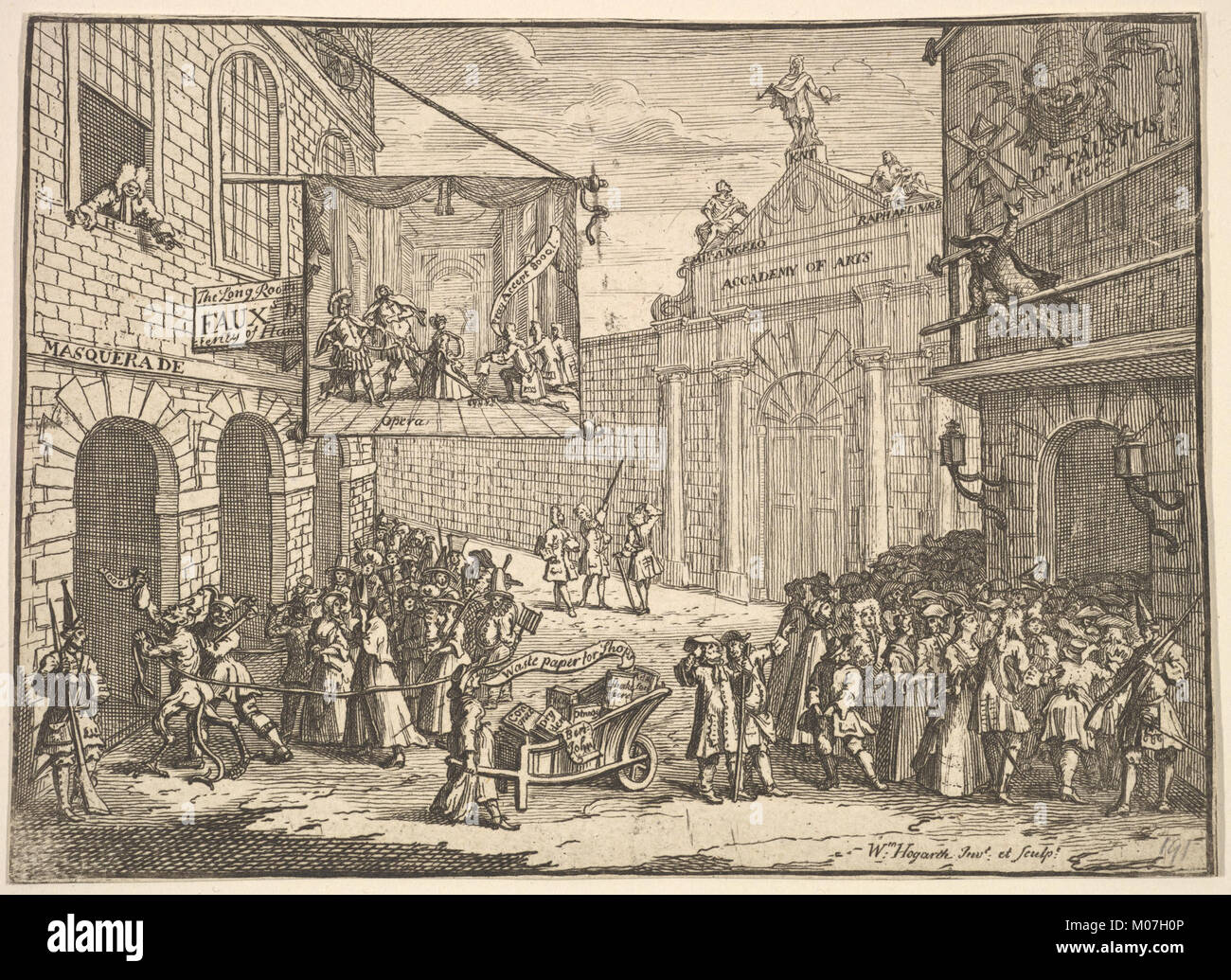 Dieses Kunstwerk zeigt Maskeraden und Opern und hebt Theateraufführungen, aufwendige Kostüme und die kulturelle Bedeutung dieser Ereignisse hervor. Stockfoto