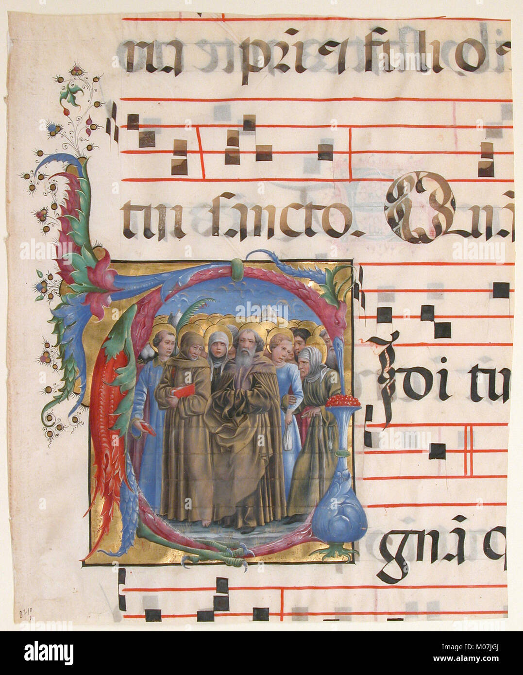 Manuskriptillumination mit allen Heiligen in einem ersten V, aus einem ANTIPHONAR MET SF 11-50-2 s 1. Stockfoto
