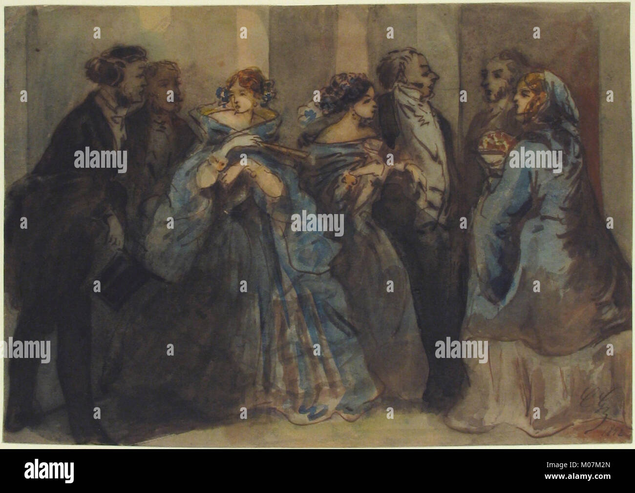 „Leaving the Theater“ stellt eine Theaterszene dar und veranschaulicht das Verhalten des Publikums, den Kontext der Performance und den kulturellen Ausdruck in einer historischen Umgebung. Stockfoto