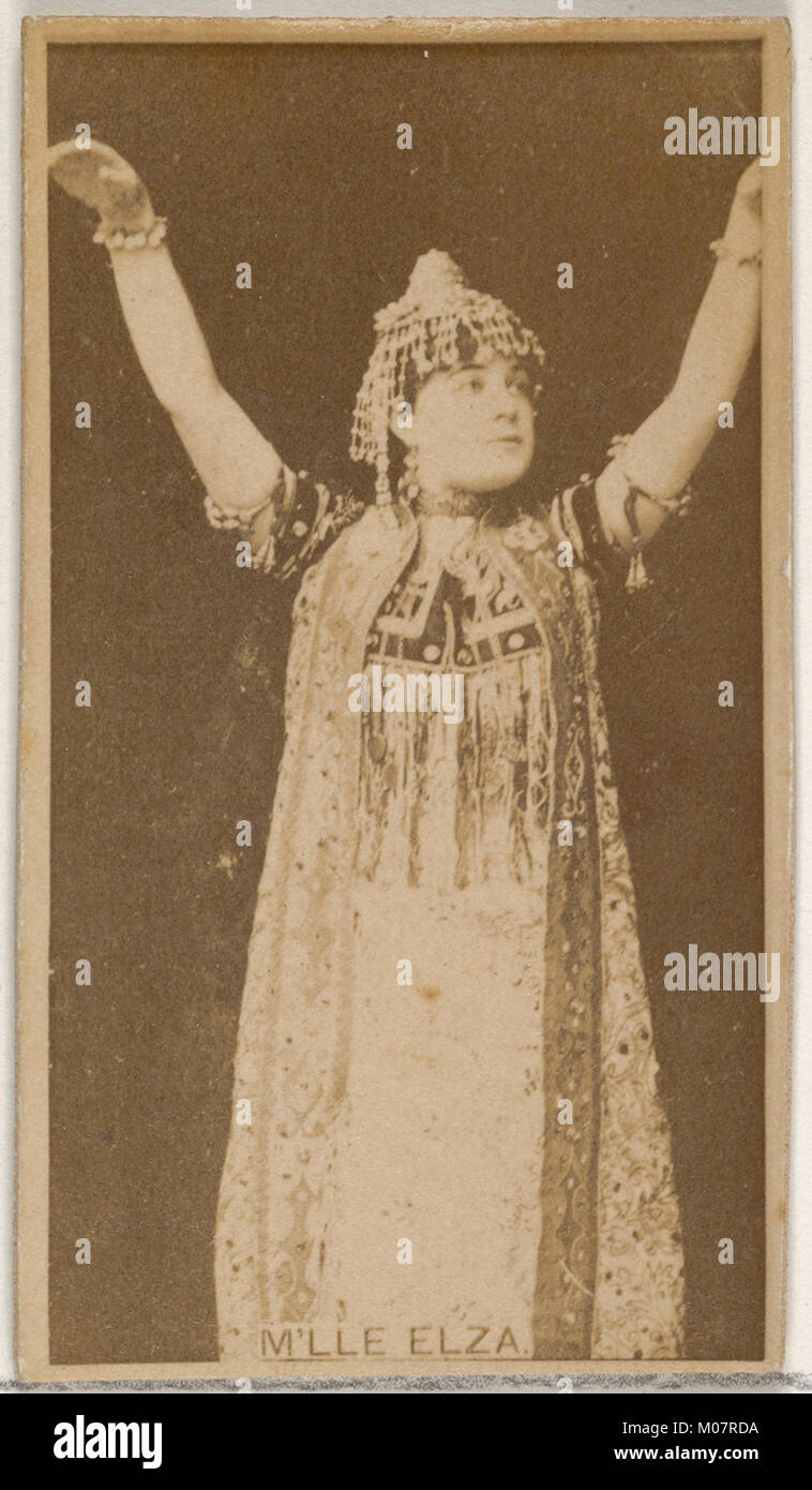 Diese Karte von Mlle Elza zeigt eine Schauspielerin und spiegelt Sammlerstücke aus Zigarettenkarten des frühen 20. Jahrhunderts wider. Stockfoto