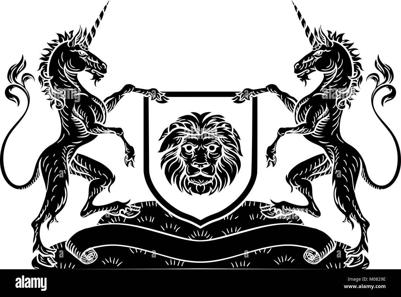 Wappen Wappen Wappen Einhorn Schild Heraldischen Stock Vektor