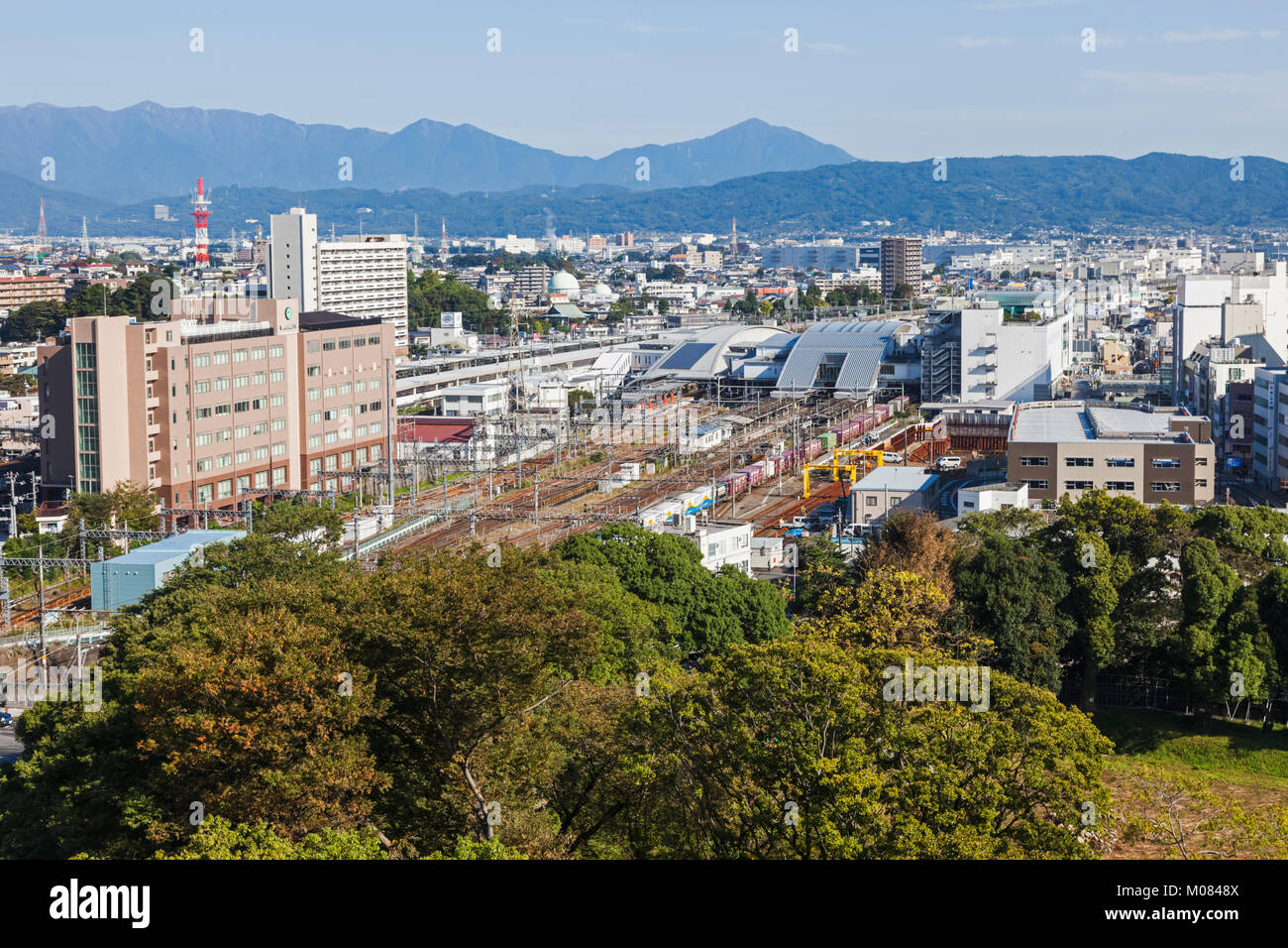 Japan, Honshu, Präfektur Kanagawa, Odawara, City Skyline Blick von Burg Odawara Stockfoto