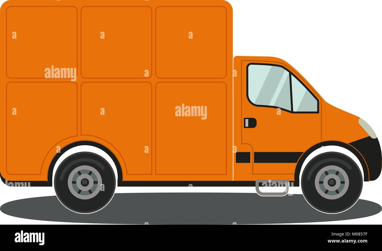 Orange Lkw Seitenansicht auf weißem Hintergrund Poster isoliert. Stock Vektor