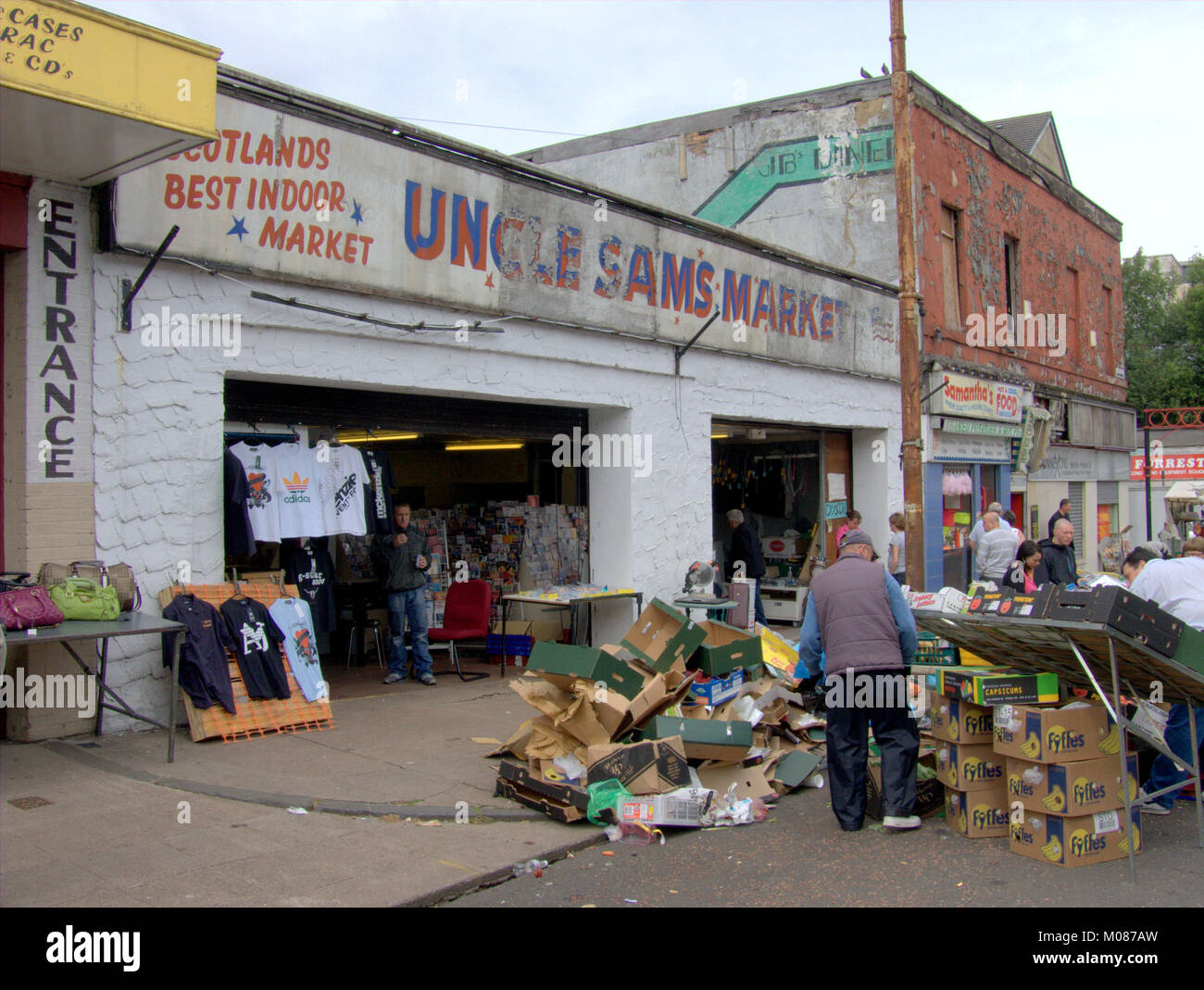 Uncle Sams barras Market Street stände Szene mit standbesitzer und Kunden Stockfoto