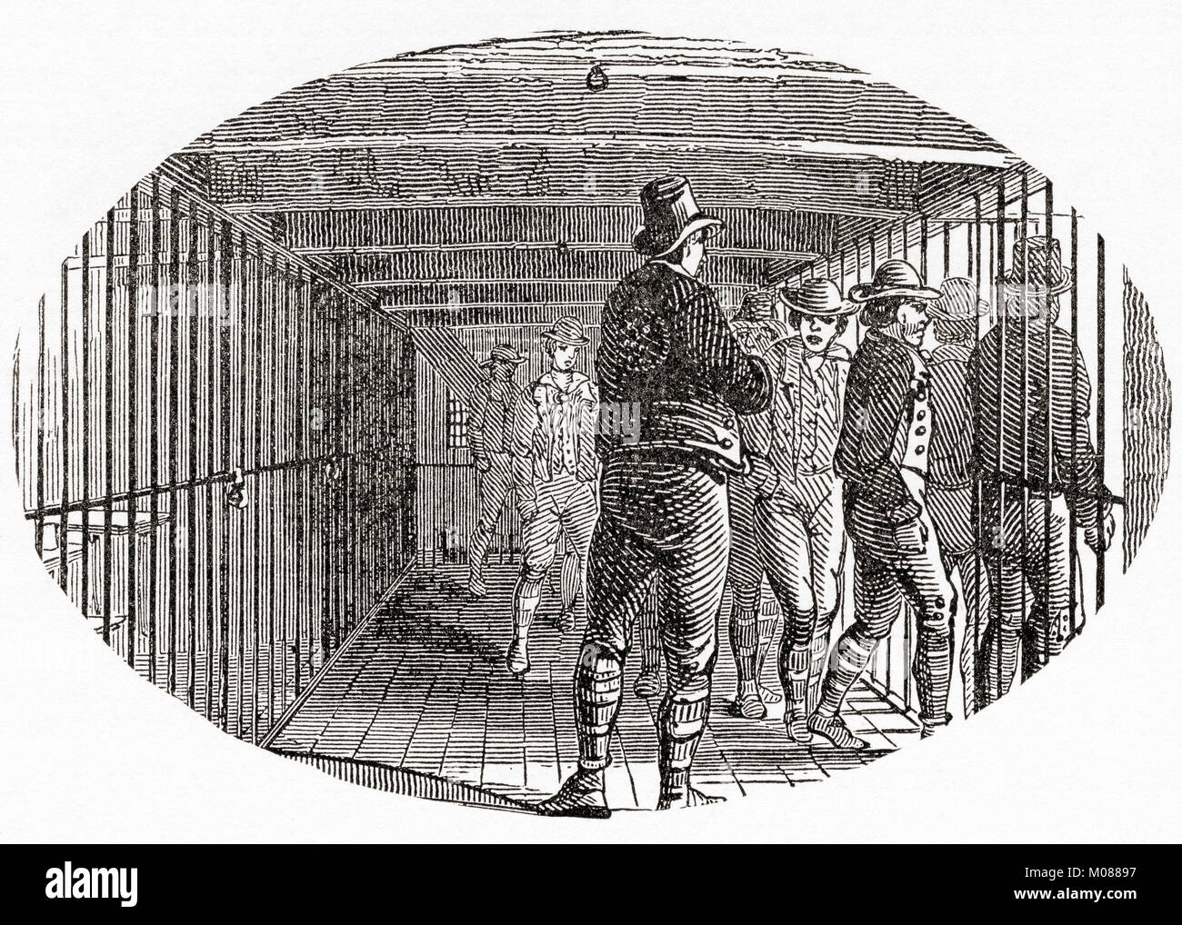 Die Galerie an Bord der HMS York, ein britisches Gefängnis hulk verwendet die Tolpuddle Märtyrer zu Haus. Gefängnis Wracks wurden Schiffe, die Behörden als schwimmende Gefängnisse im 18. und 19. Jahrhunderten stillgelegt. Die Märtyrer von Tolpuddle, veröffentlicht 1934. Stockfoto