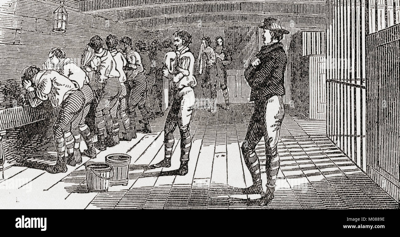 Der Waschraum an Bord der HMS York, ein britisches Gefängnis hulk verwendet die Tolpuddle Märtyrer zu Haus. Gefängnis Wracks wurden Schiffe, die Behörden als schwimmende Gefängnisse im 18. und 19. Jahrhunderten stillgelegt. Die Märtyrer von Tolpuddle, veröffentlicht 1934. Stockfoto