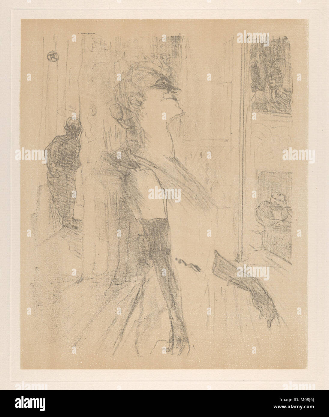 Dieses Kunstwerk „I. Sur la Scene“ veranschaulicht eine Theateraufführung und betont ausdrucksstarkes Detail, dramatische Komposition und historischen künstlerischen Stil. Stockfoto