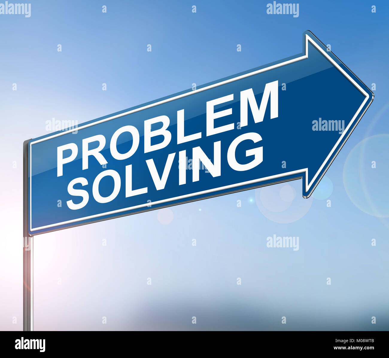 3D-Darstellung, die ein Schild mit einem Problem Konzept zu lösen. Stockfoto
