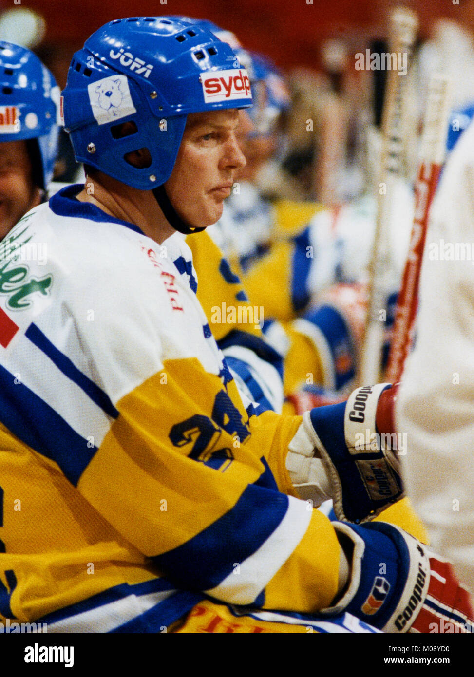 ULF LILL PRÖJSARN NILSSON schwedischer Eishockeyspieler in New York Rangers Zinn schwedische Nationalmannschaft Tre Kronor während des Spiels in der Wm 1973 Stockfoto