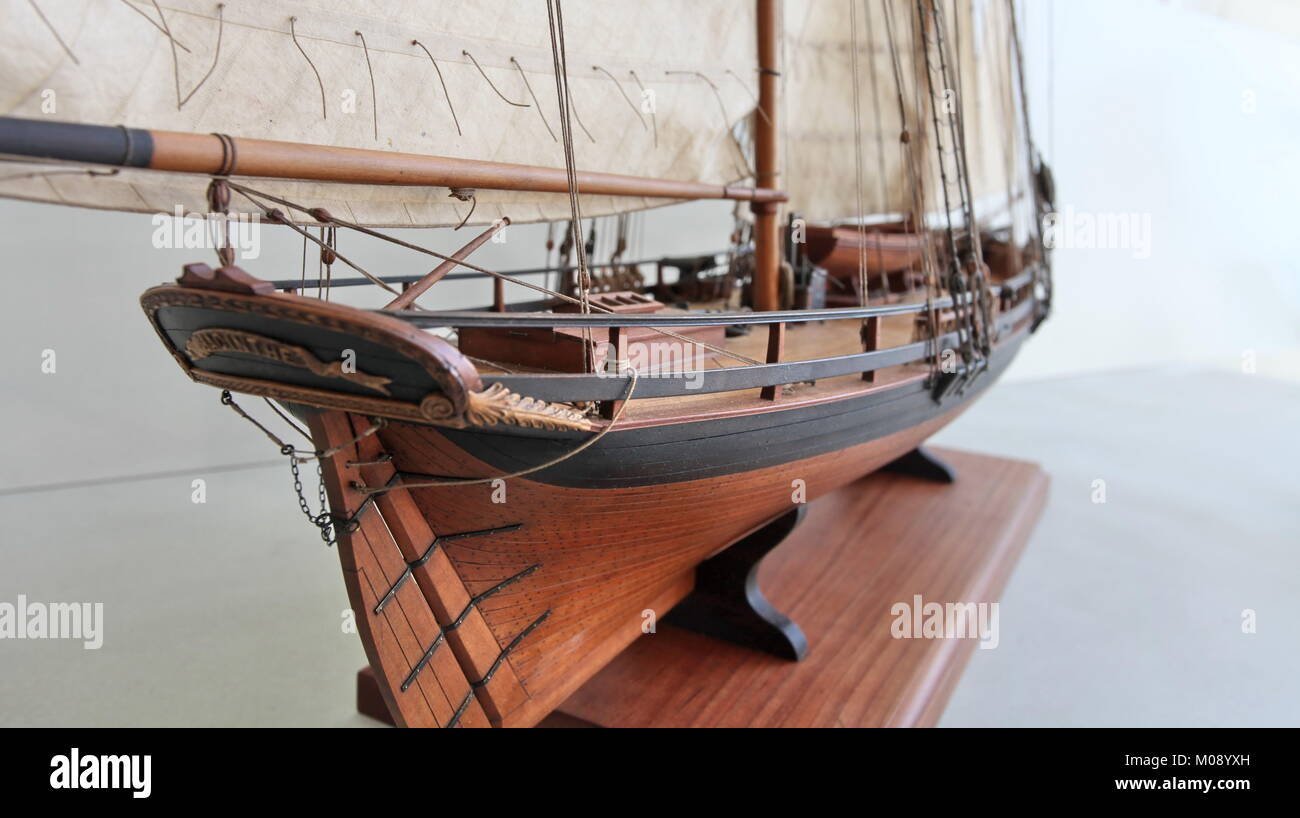 Fragment eines Modell Segelschiff Stockfoto