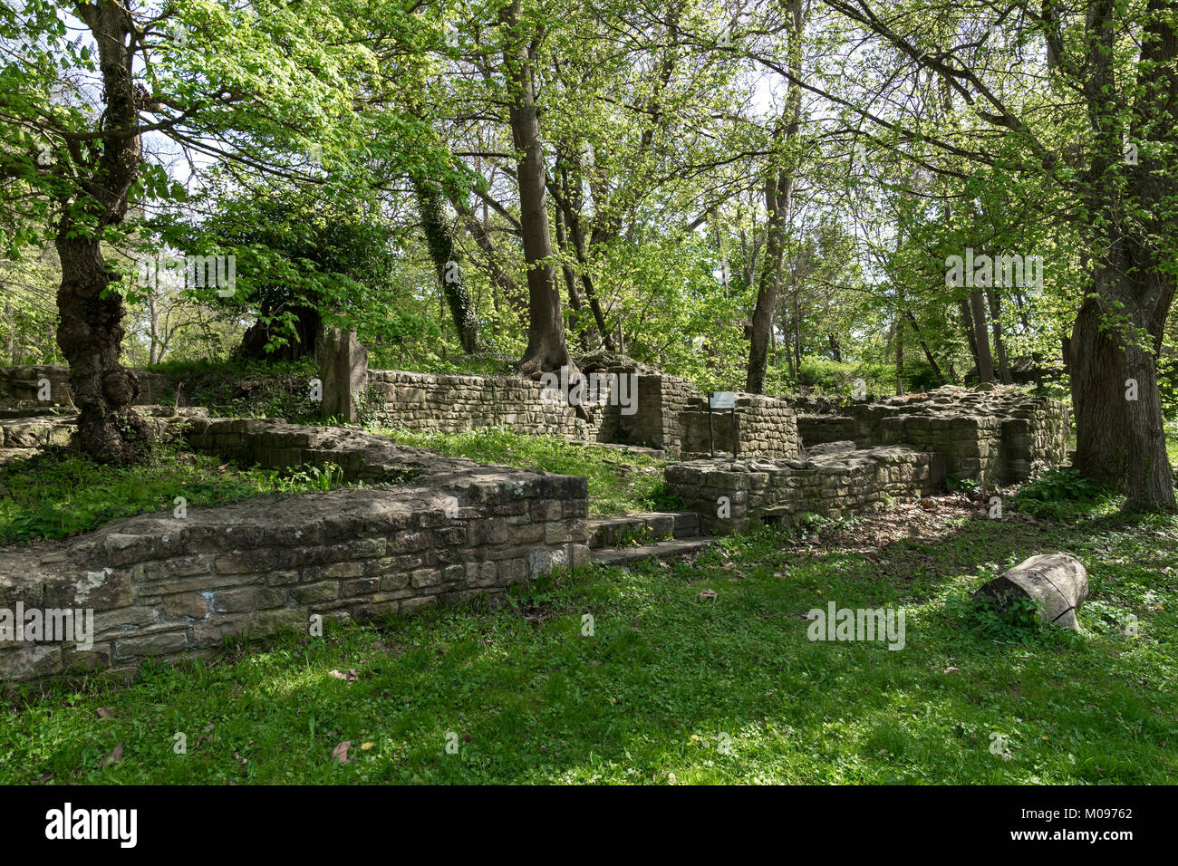 Ruinen des Klosters Disibodenberg. Welterbe Ruine der Disibod Kloster auf dem Gipfel des Hügels Disibodenberg bei Odernheim in Deutschland, Rheinland Stockfoto