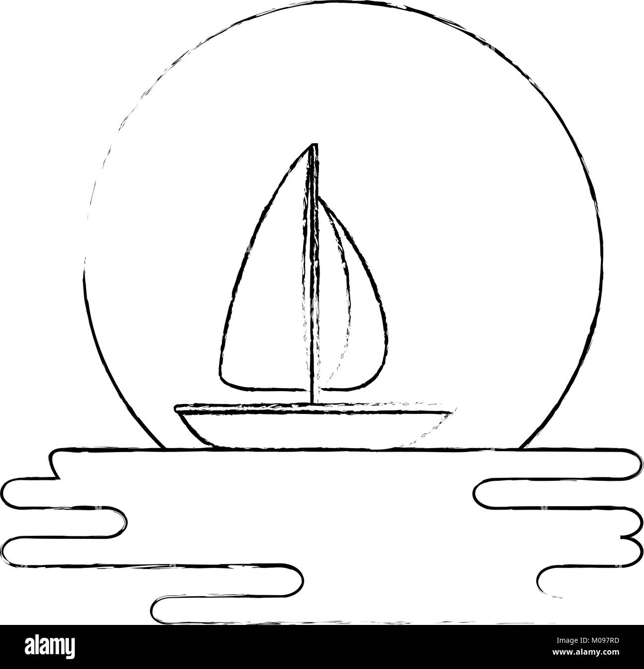 Strand Landschaft Szene mit Meer- und Segelboot Vektor illustration Design Stock Vektor