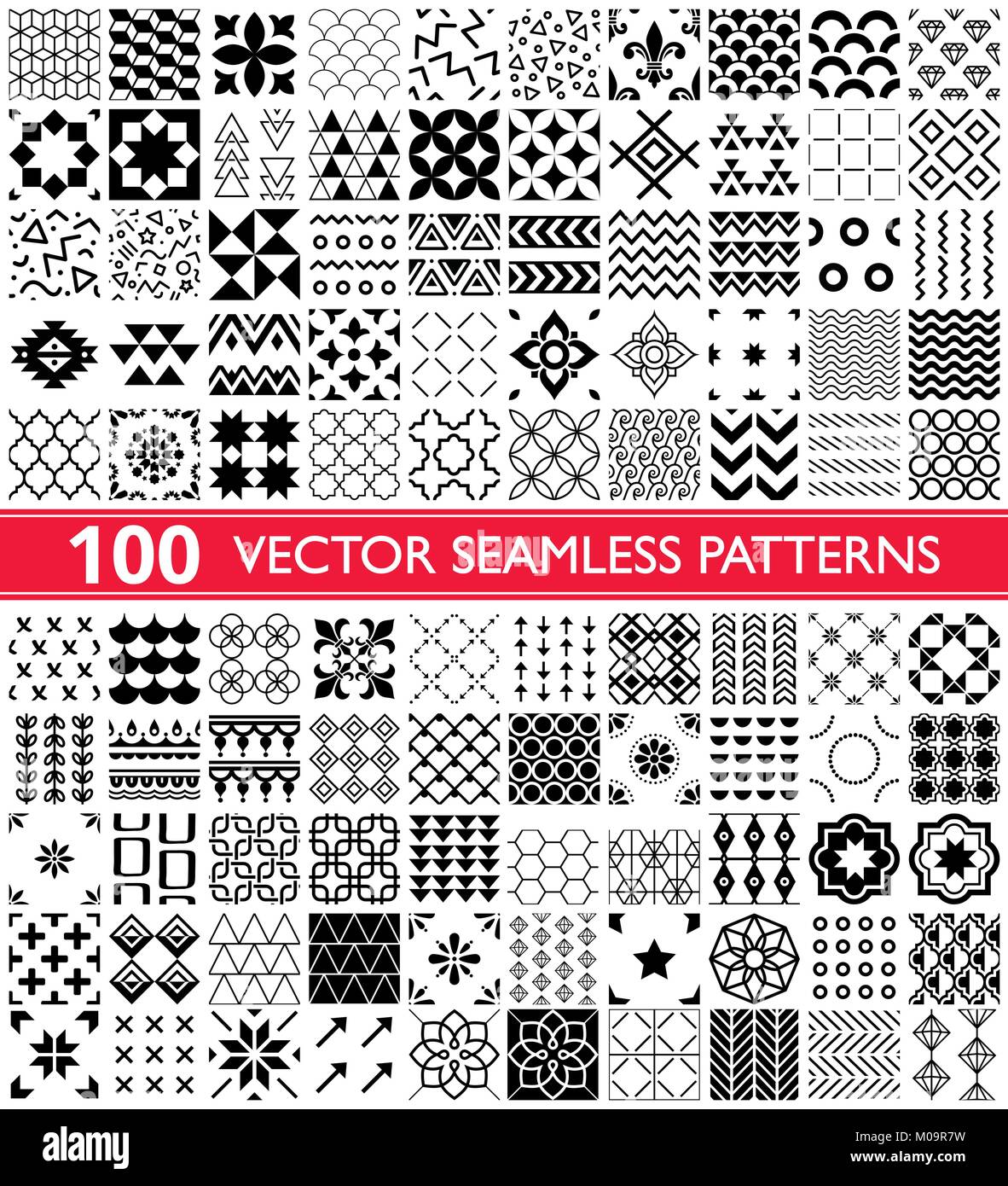 100 Vector nahtlose Muster Sammlung, geometrische universelle Muster und Fliesen - Big Pack Stock Vektor