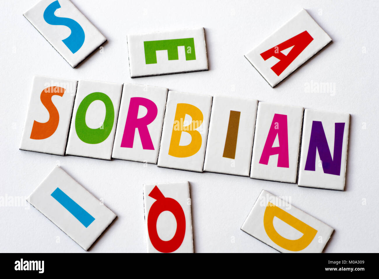 Wort Sorbisch aus bunte Buchstaben auf weißem Hintergrund Stockfoto