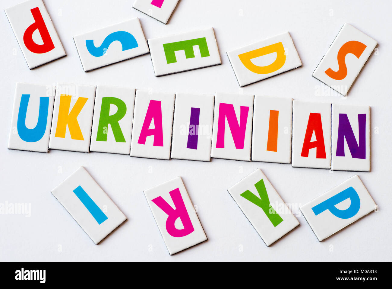 Wort Ukrainischen aus bunte Buchstaben auf weißem Hintergrund Stockfoto