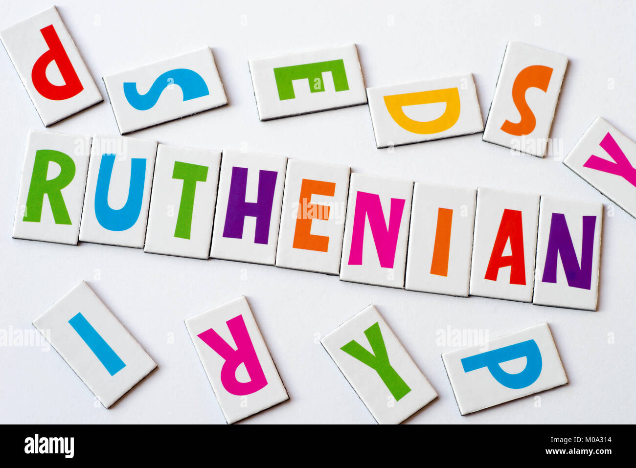 Wort Ruthenische aus bunte Buchstaben auf weißem Hintergrund Stockfoto