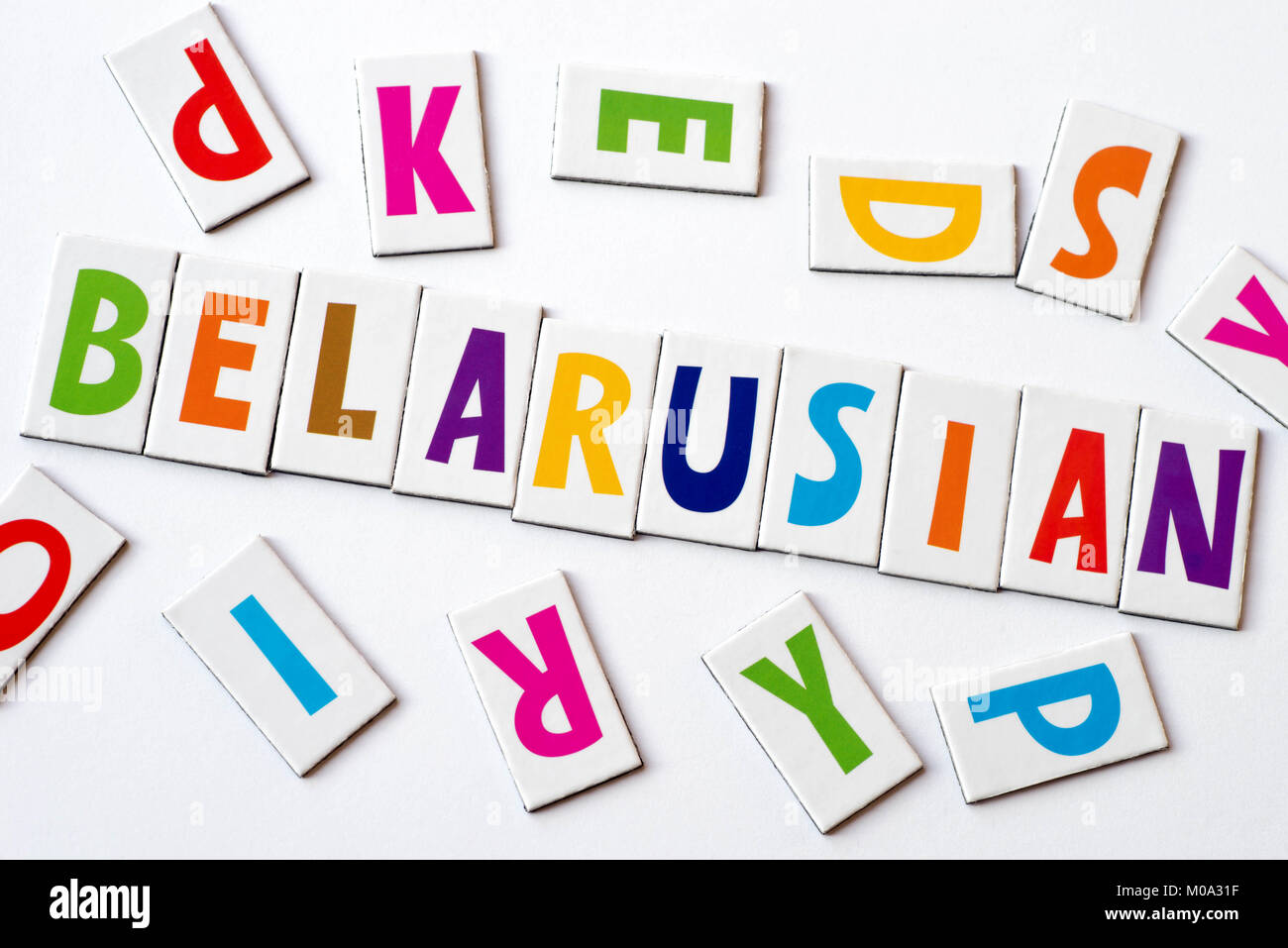 Wort Belarussischen aus bunte Buchstaben auf weißem Hintergrund Stockfoto
