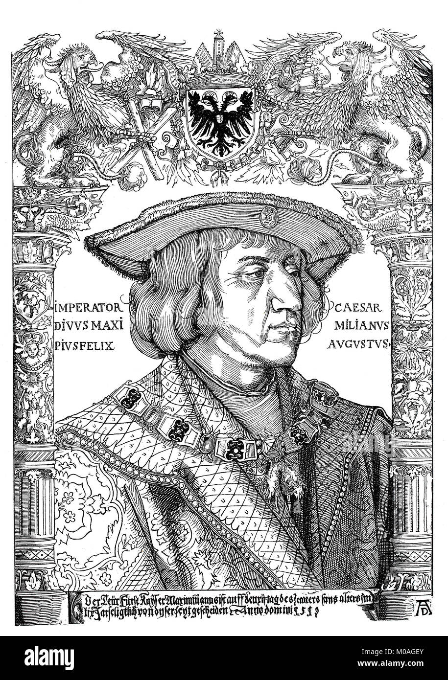 Das Porträt des Kaiser Maximilian I, nach Albrecht Dürer, digital verbesserte Reproduktion des Originals aus dem Jahr 1880 gestrichen Stockfoto