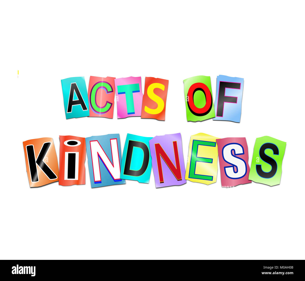 3D-Darstellung zeigt eine Reihe von ausgedruckt Buchstaben angeordnet die Worte Taten der Freundlichkeit zu bilden. Stockfoto