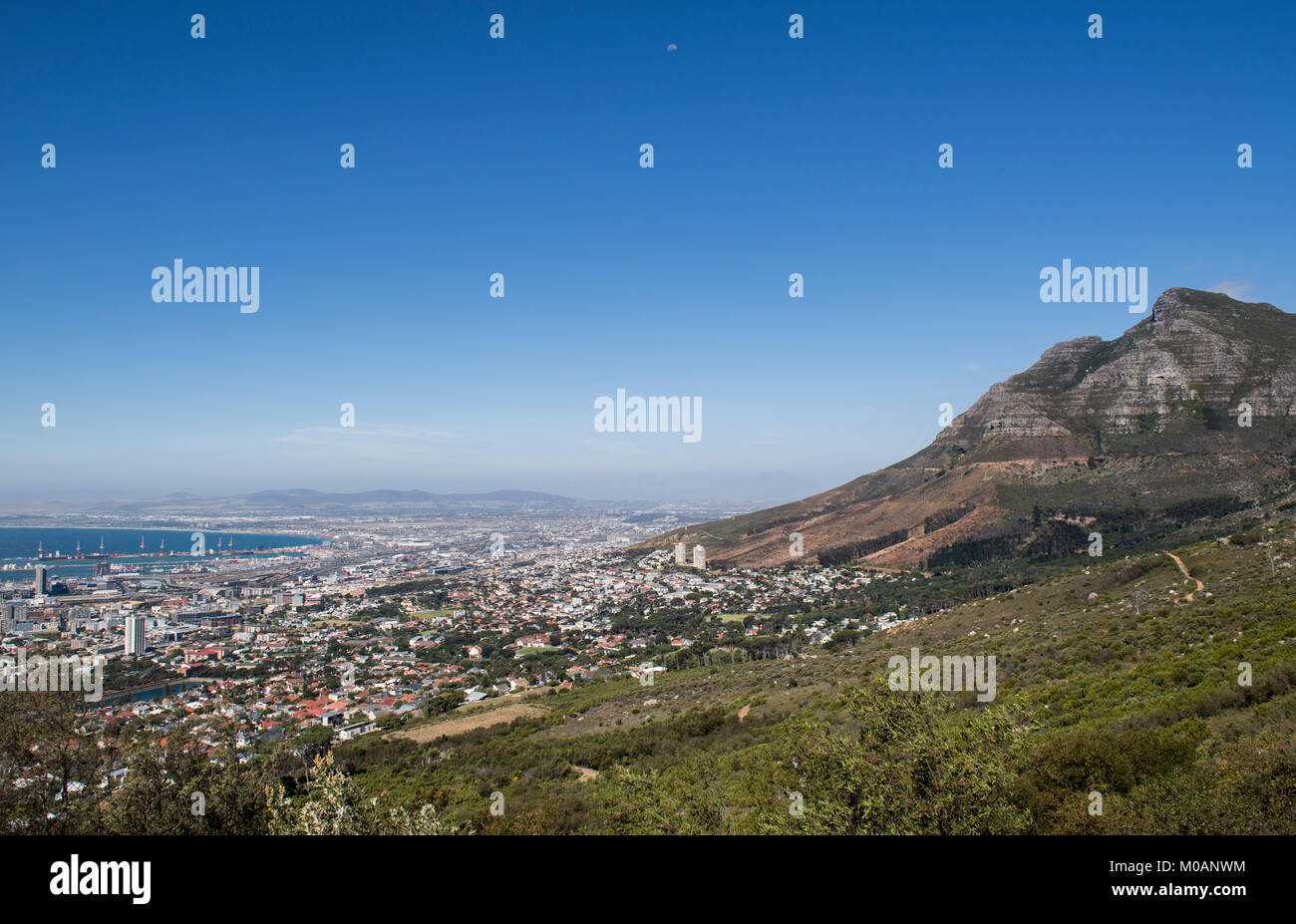 Blick auf das Zentrum von Kapstadt am Fuße des Tafelberges, Südafrika Stockfoto