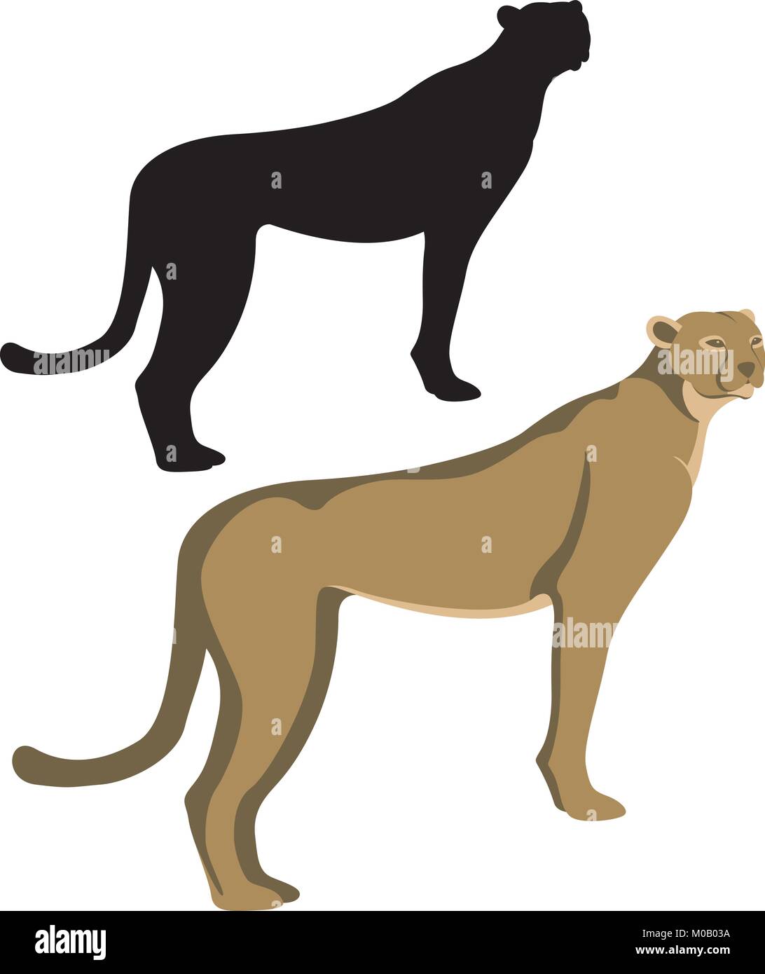 Cheetah schwarz silhouettevector Abbildung: Flat Style Profil Seite Stock Vektor